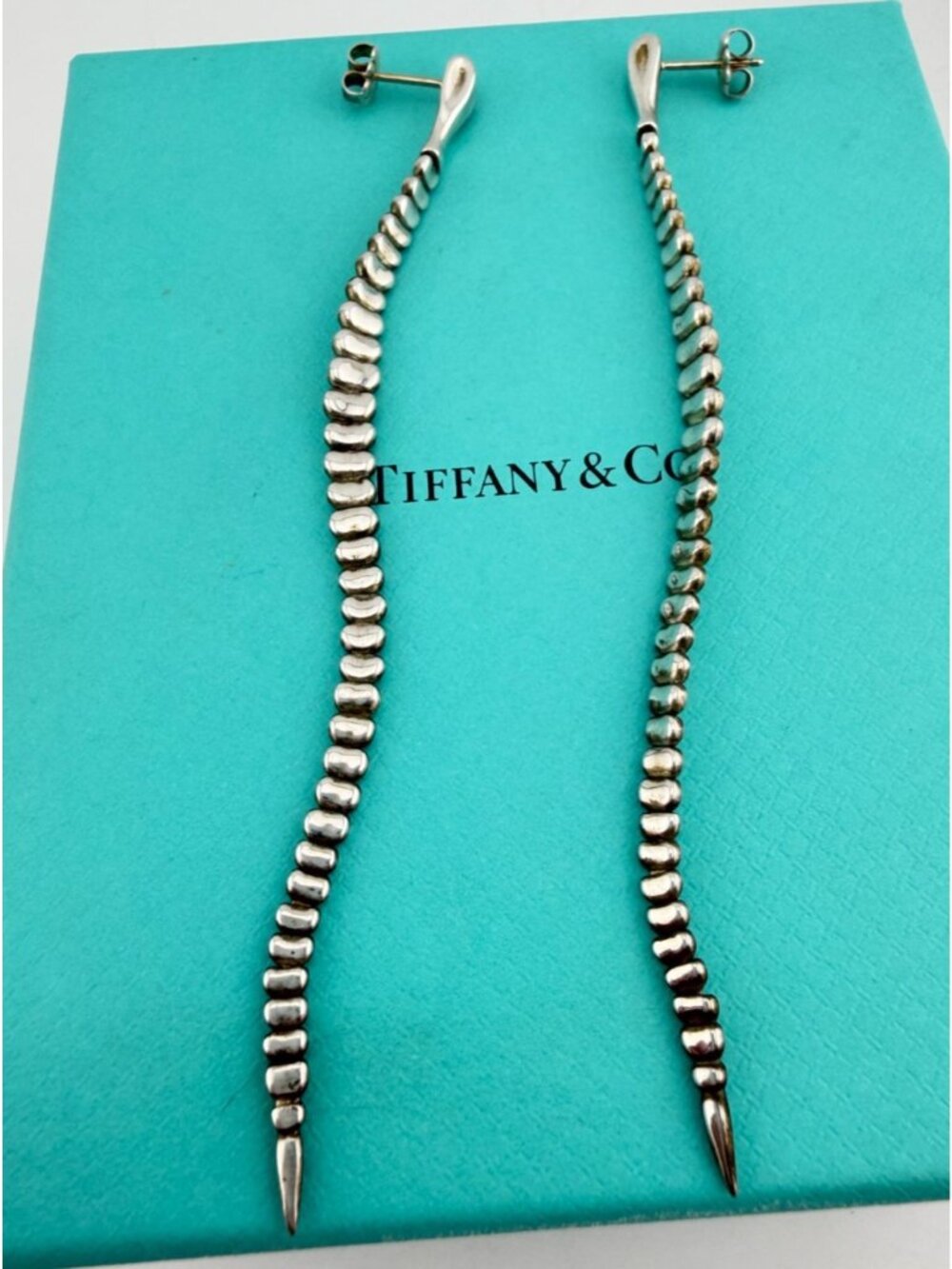 Tiffany & Co. Elsa Peretti Snake Earrings Medium Sterling Silver 4.25in 11g